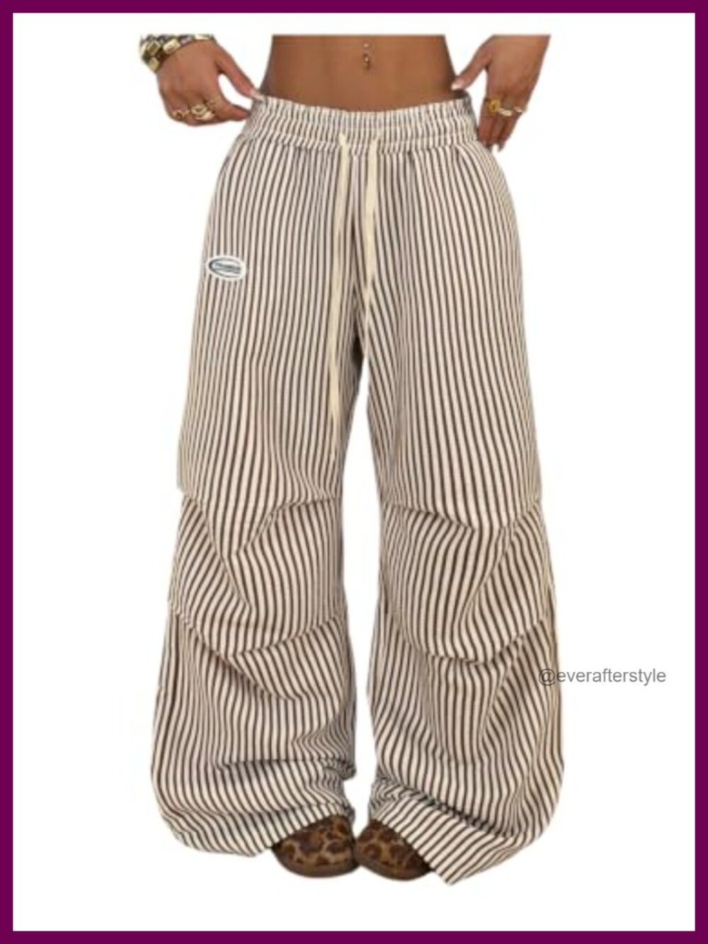 Striped Wide Leg Track Pants Baggy Elastic Waist Drawstring Loung